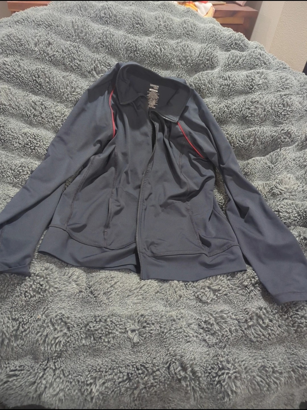 Women's Dark Gray Zip-Up Jacket with Red Trim